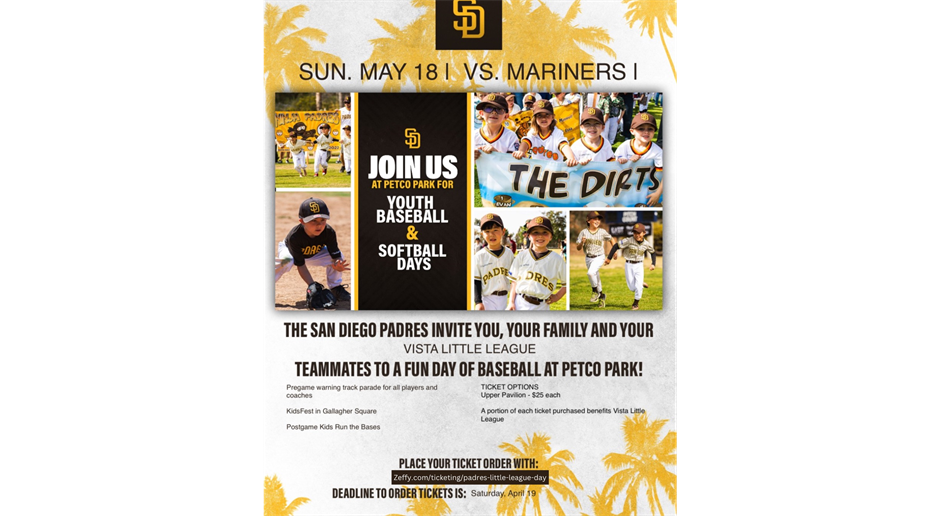 VLL Padres Little League Day is May 18th